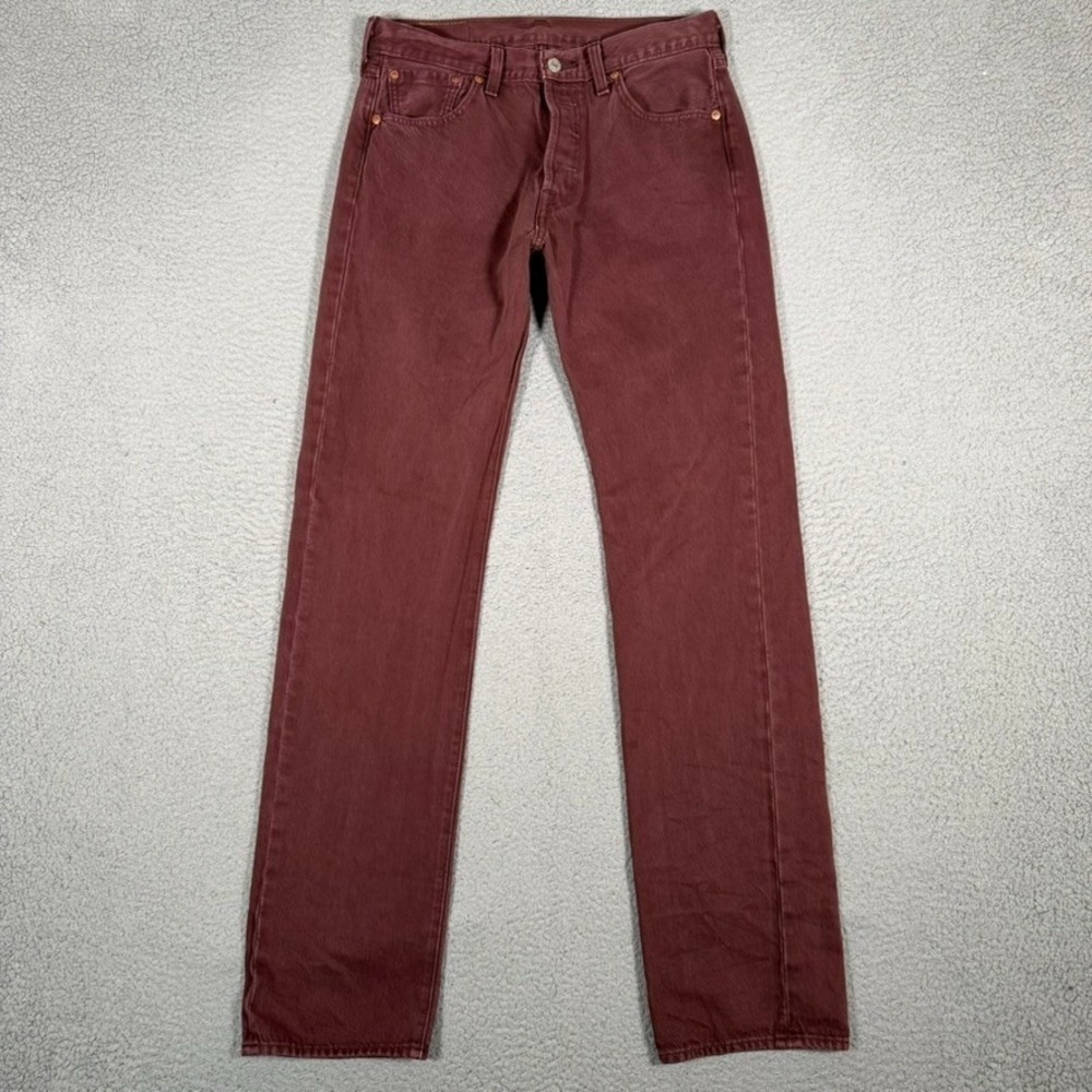 Levis Jeans Mens 30x34 Burgundy 501 Straight Fit Button Fly Denim Preppy Casual